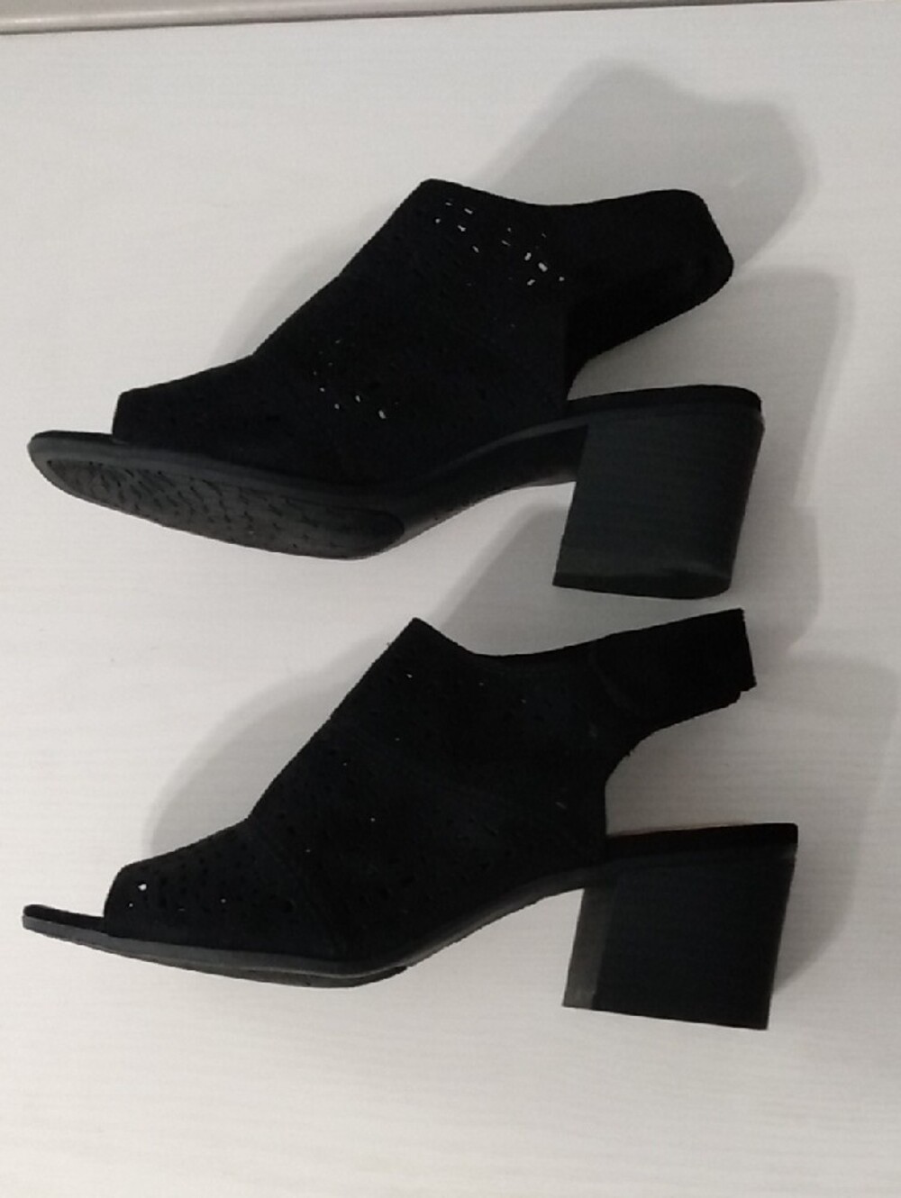 Sonoma Black Perforated Peep-Toe Block Heel Sandals - WMNS 9.5